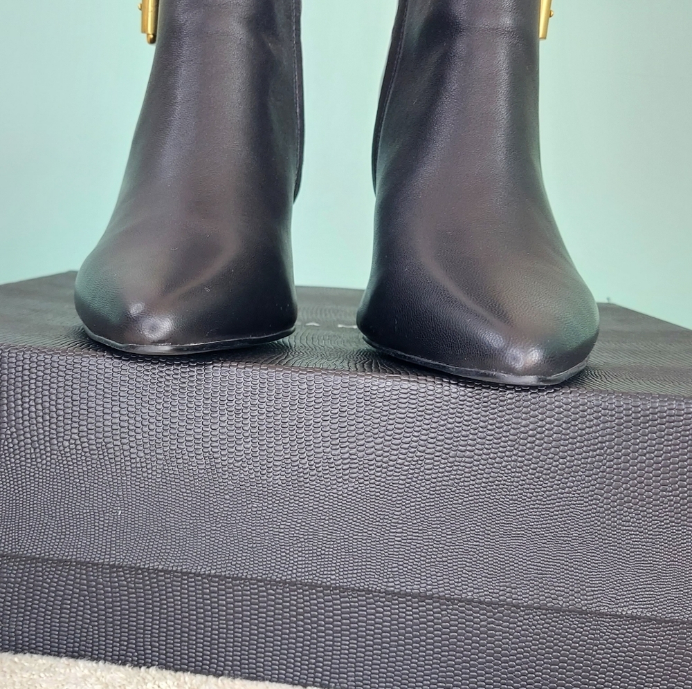 Rebecca Minkoff Black Ankle Boots with Gold Buckles - Picture 10 of 16